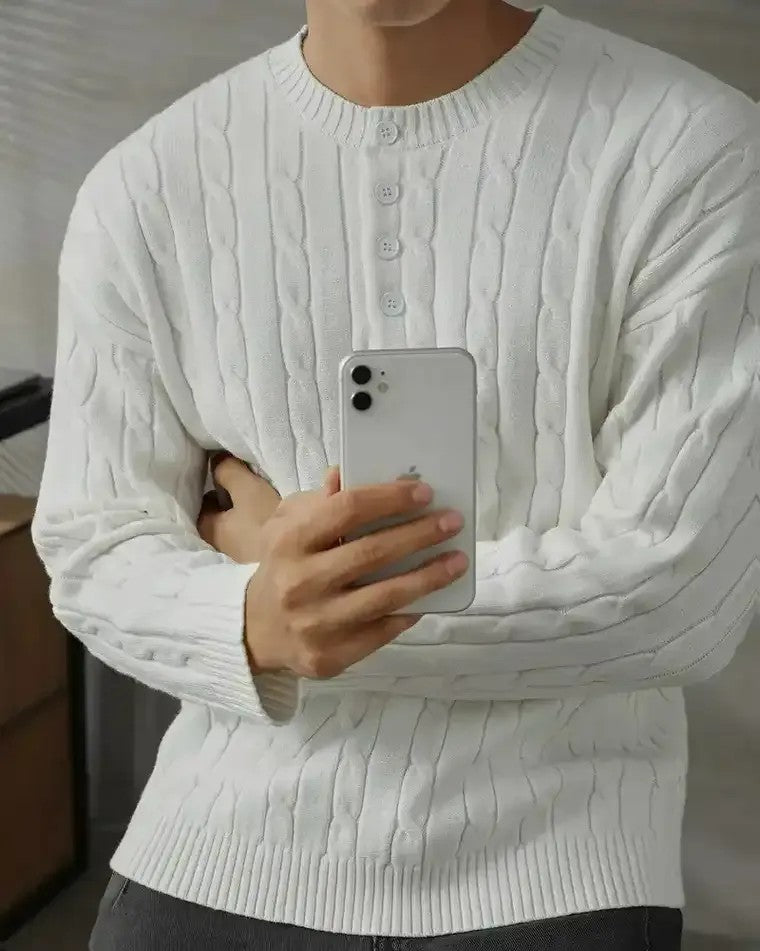 Men's Cable Knit Henley Sweater