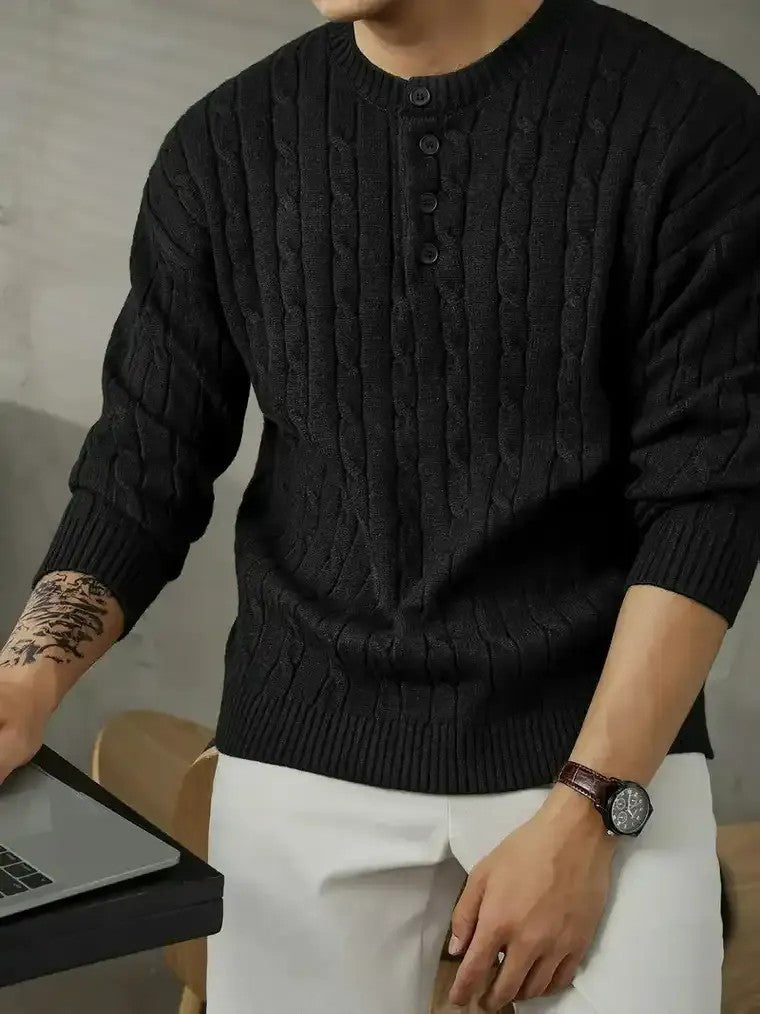 Men's Cable Knit Henley Sweater