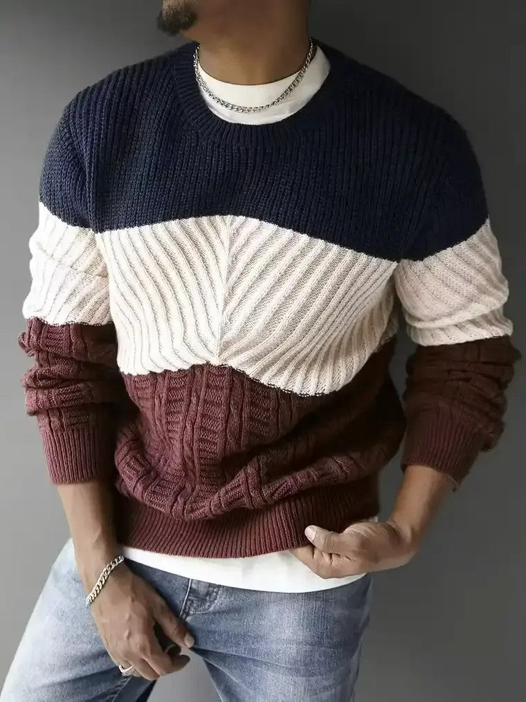 Men's Chevron Patterned Cable-Knit Sweater