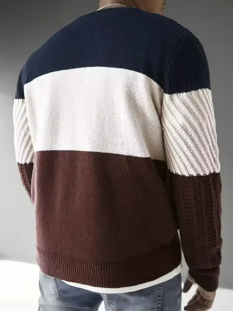 Men's Chevron Patterned Cable-Knit Sweater