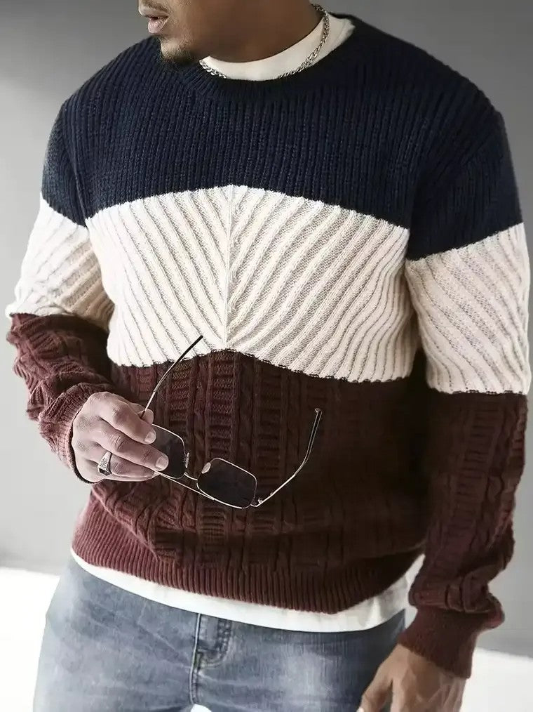 Men's Chevron Patterned Cable-Knit Sweater