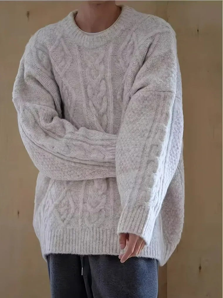 Men's Chunky Cable Knit Crewneck Sweater