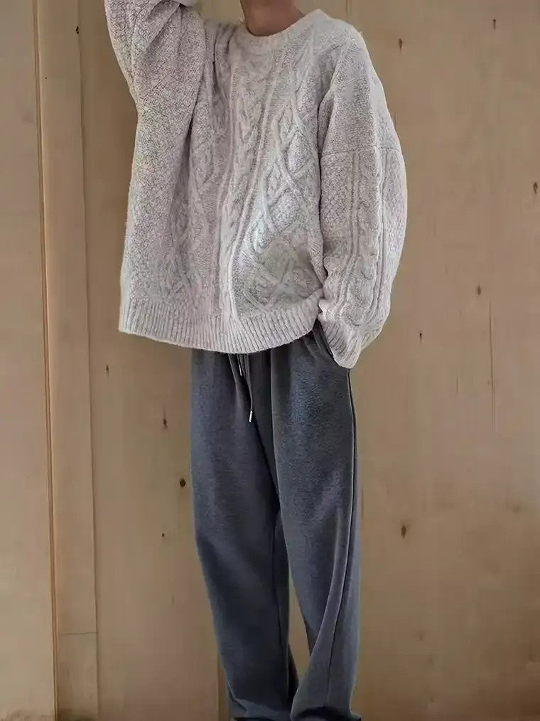 Men's Chunky Cable Knit Crewneck Sweater