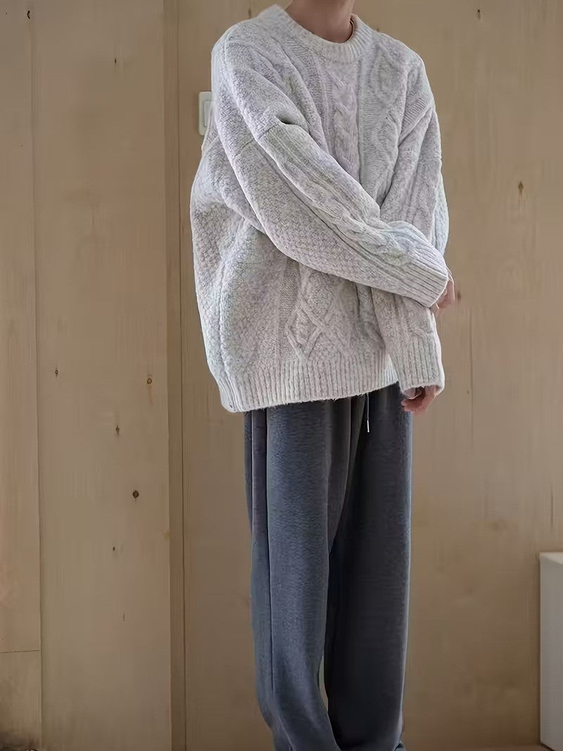 Men's Chunky Cable Knit Crewneck Sweater