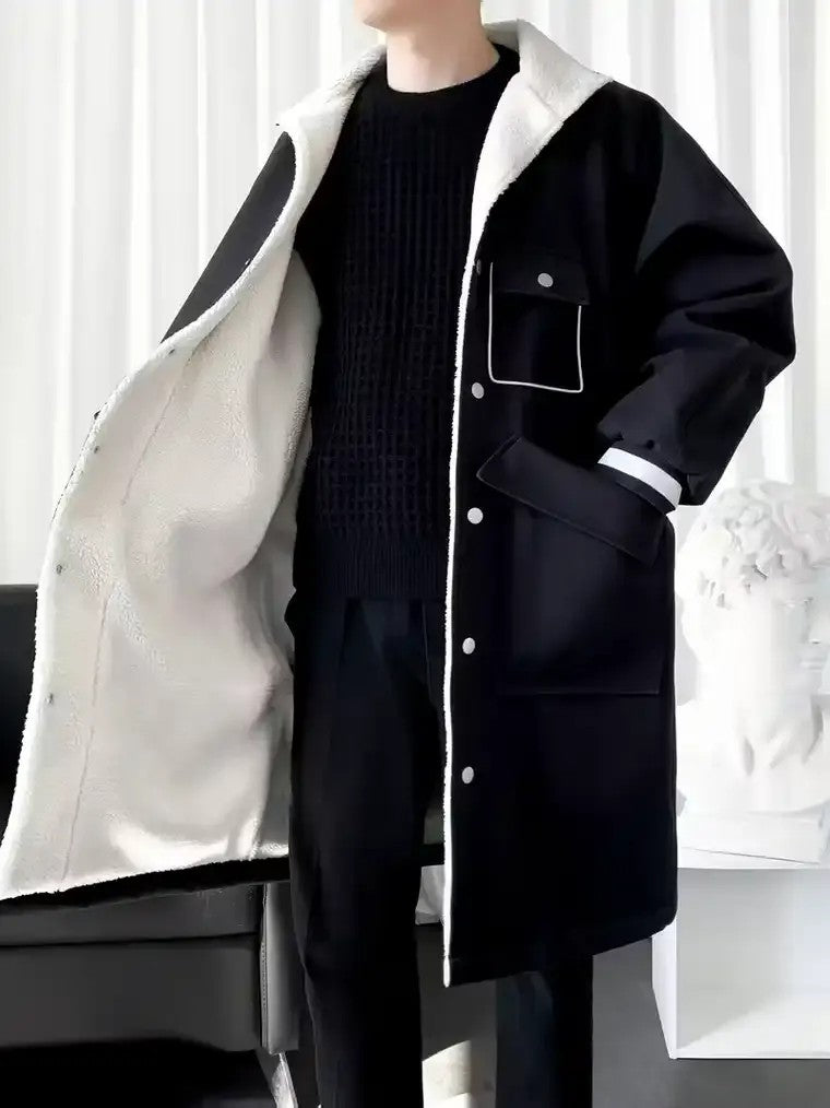 Men's Contrast-Collar Long Coat