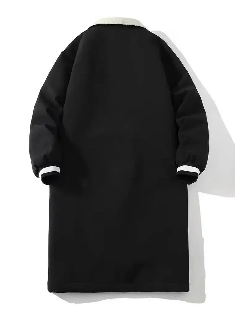Men's Contrast-Collar Long Coat