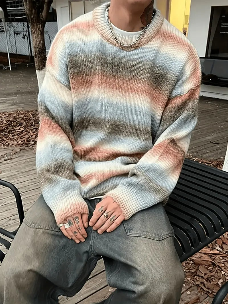 Men's Crew Neck Gradient Stripe Sweater
