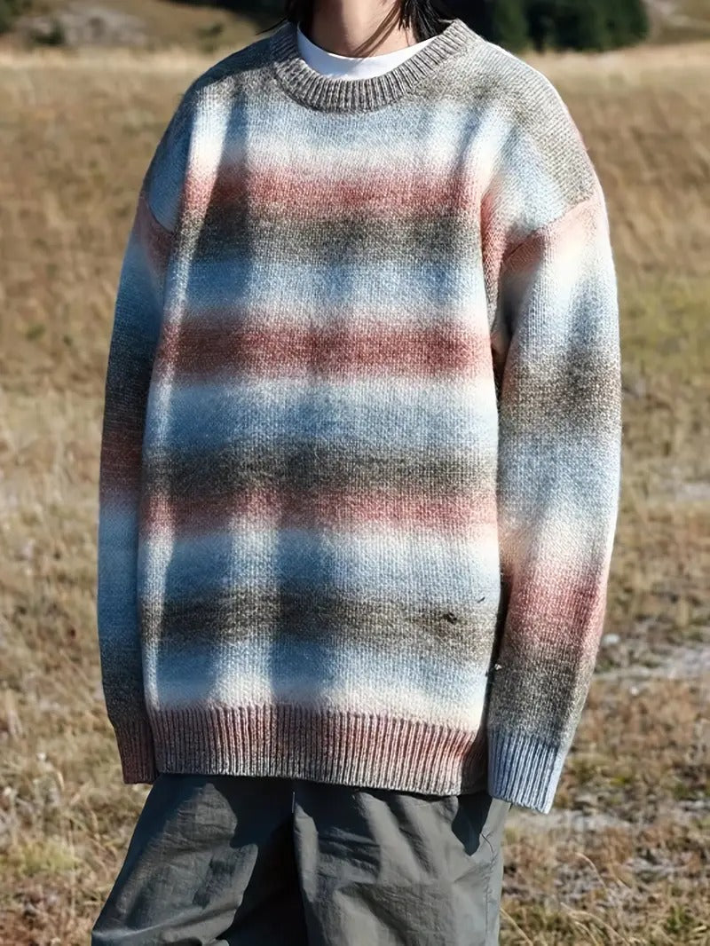 Men's Crew Neck Gradient Stripe Sweater