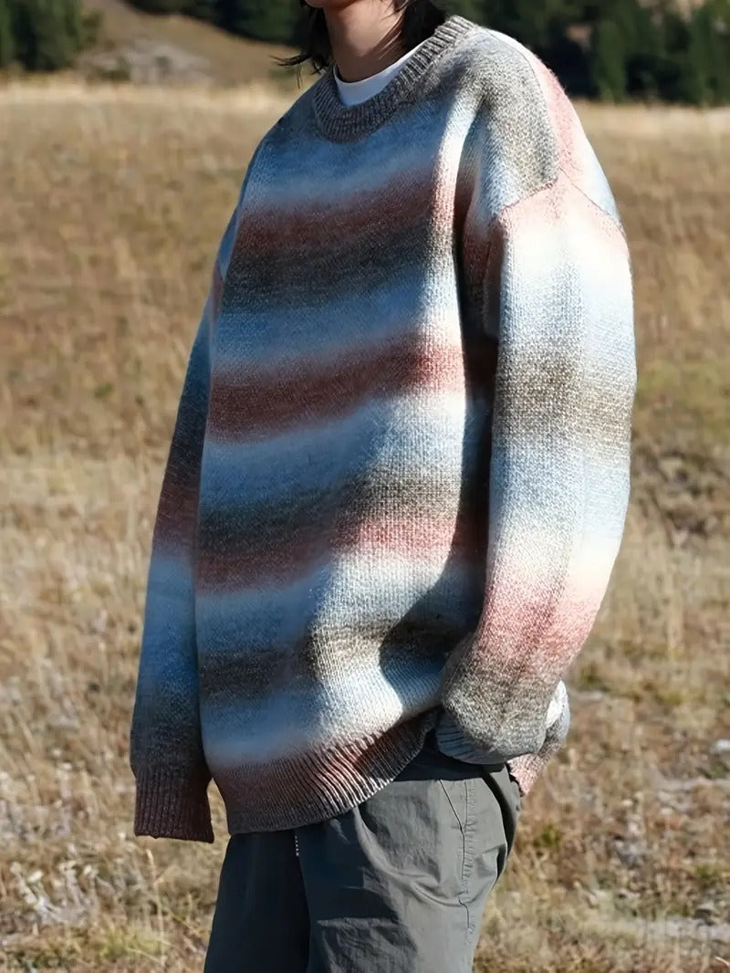 Men's Crew Neck Gradient Stripe Sweater
