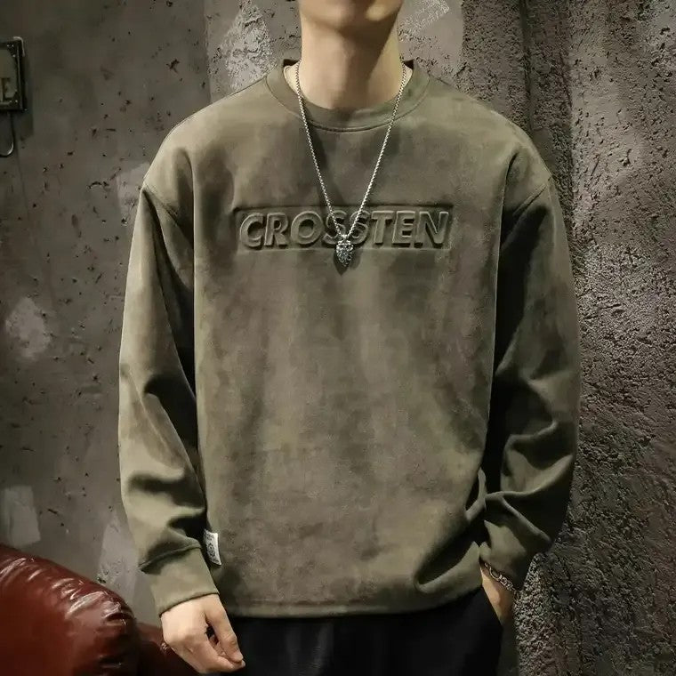 Men's Crew Neck Sweater with Embossed Logo
