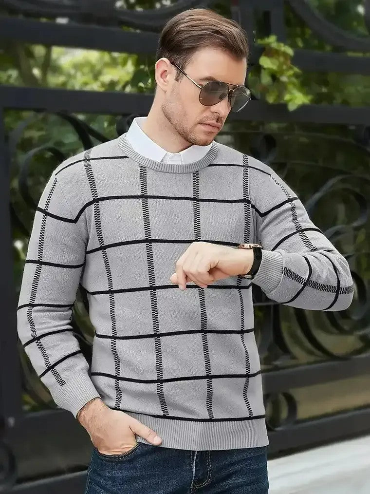 Men's Crewneck Plaid Sweater
