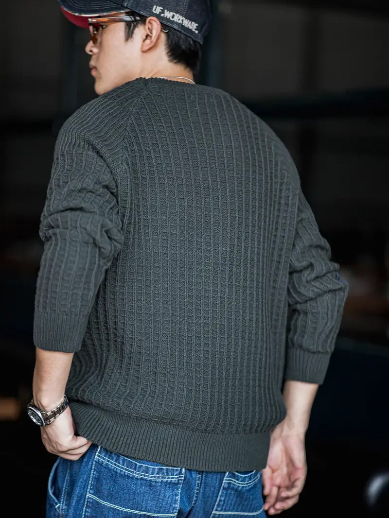 Men's Dark Gray Ribbed-Knit Sweater