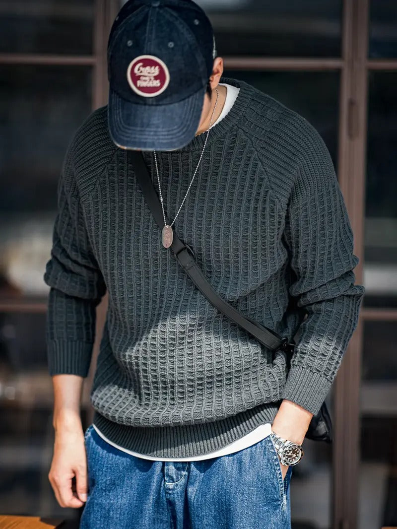 Men's Dark Gray Ribbed-Knit Sweater