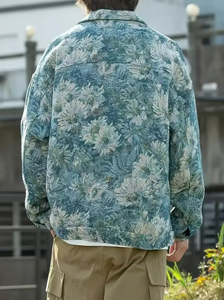 Men's Floral Jacquard Denim Jacket