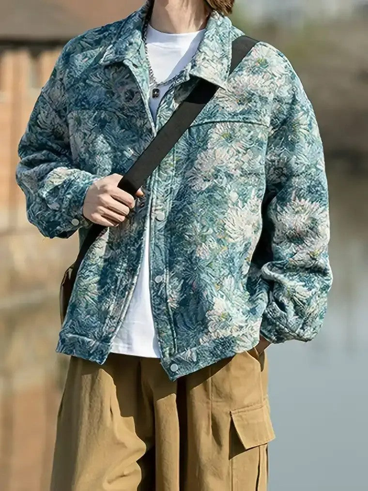 Men's Floral Jacquard Denim Jacket