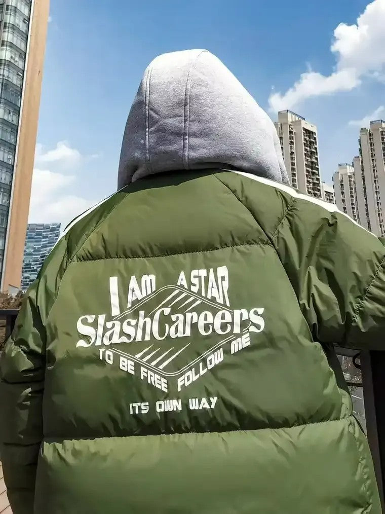 Men's Full-Zip Puffer Jacket with Layered Hood