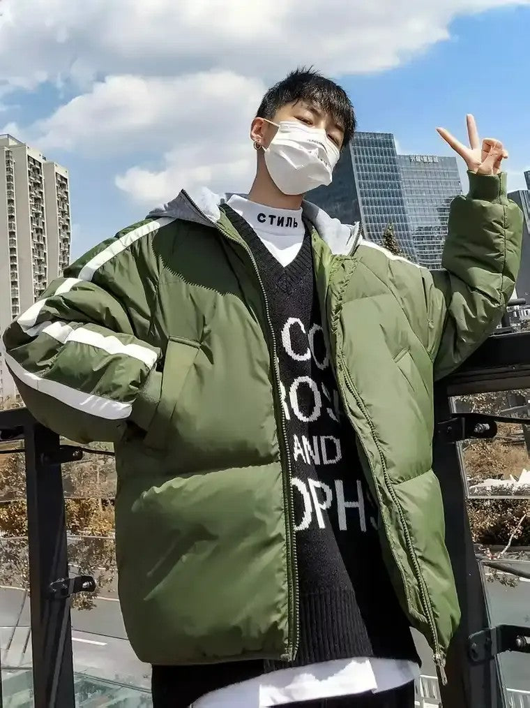 Men's Full-Zip Puffer Jacket with Layered Hood