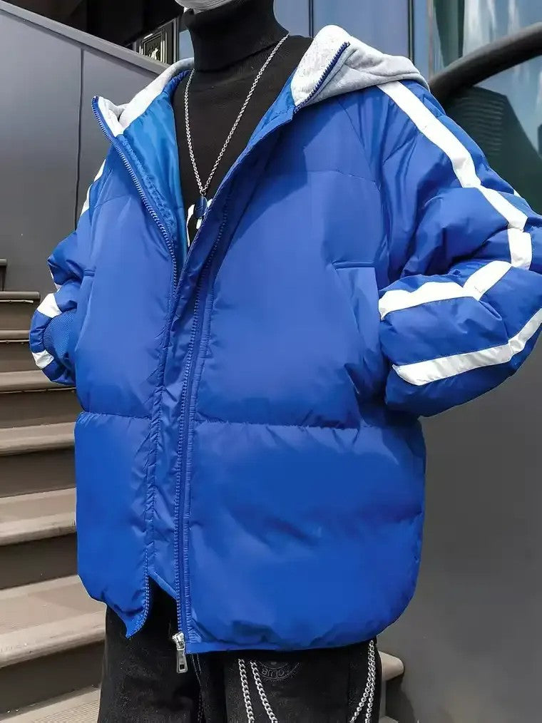 Men's Full-Zip Puffer Jacket with Layered Hood