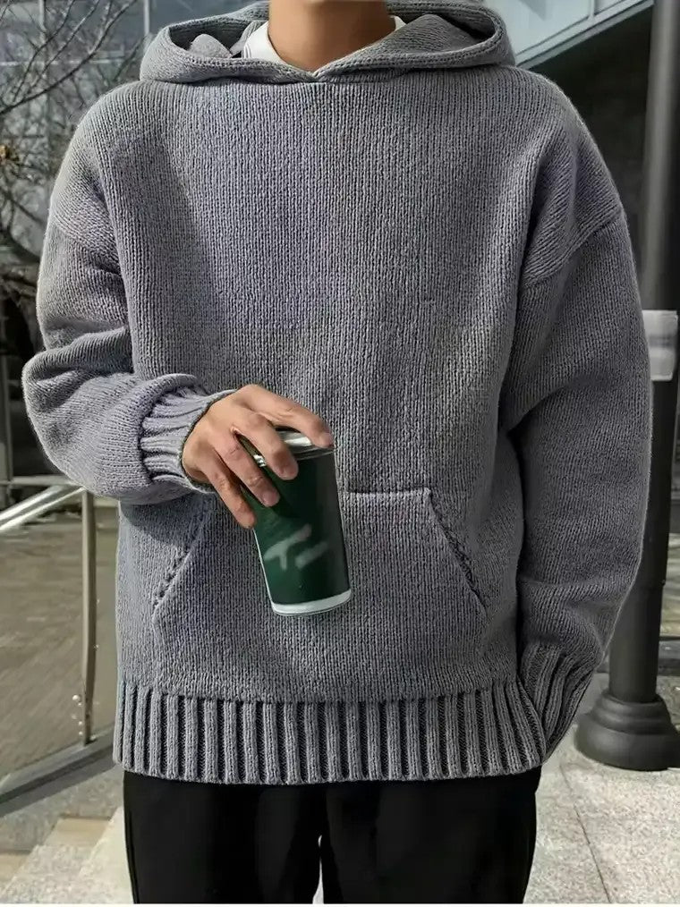 Men's Gray Hooded Knit Sweater