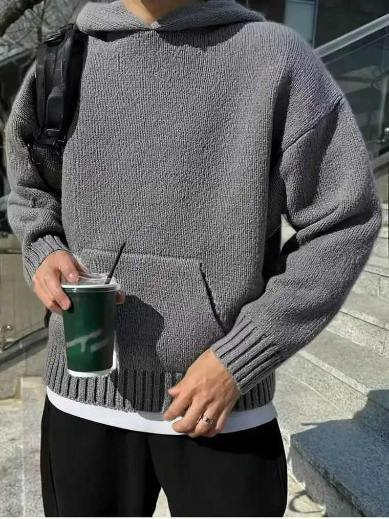 Men's Gray Hooded Knit Sweater
