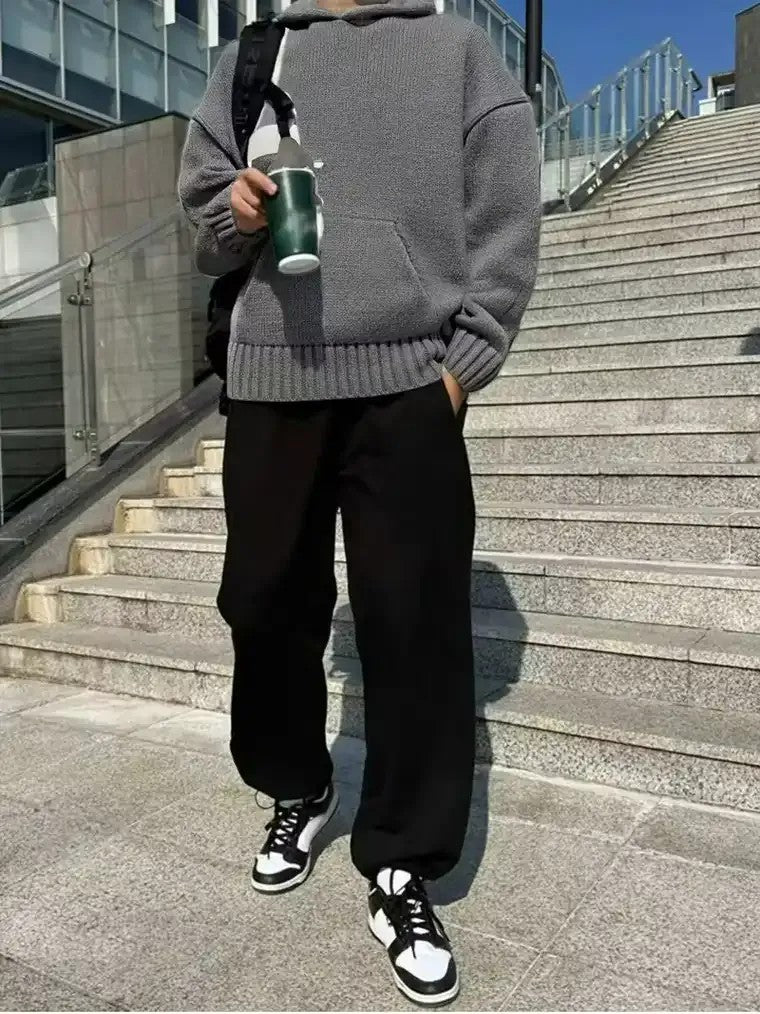 Men's Gray Hooded Knit Sweater