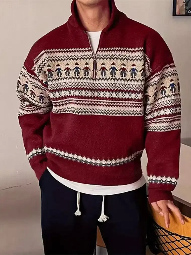 Men's Half-Zip Nordic Pattern Sweater