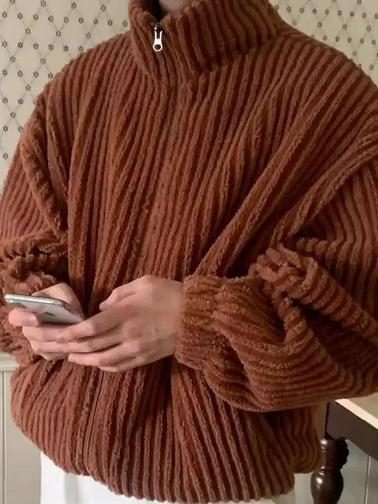 Men's High-Collar Ribbed Jacket