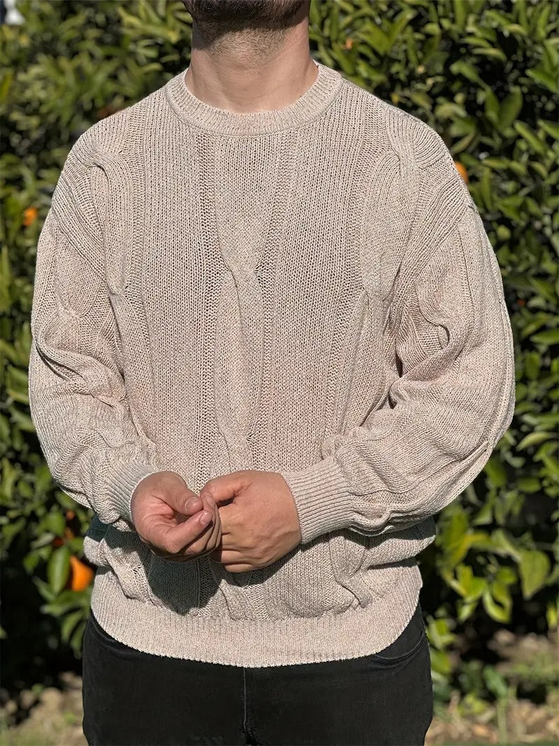 Men's Khaki Cable Knit Sweater