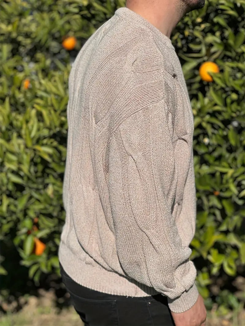 Men's Khaki Cable Knit Sweater