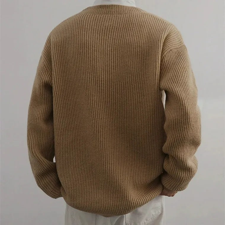 Men's Khaki Ribbed-Knit Cardigan