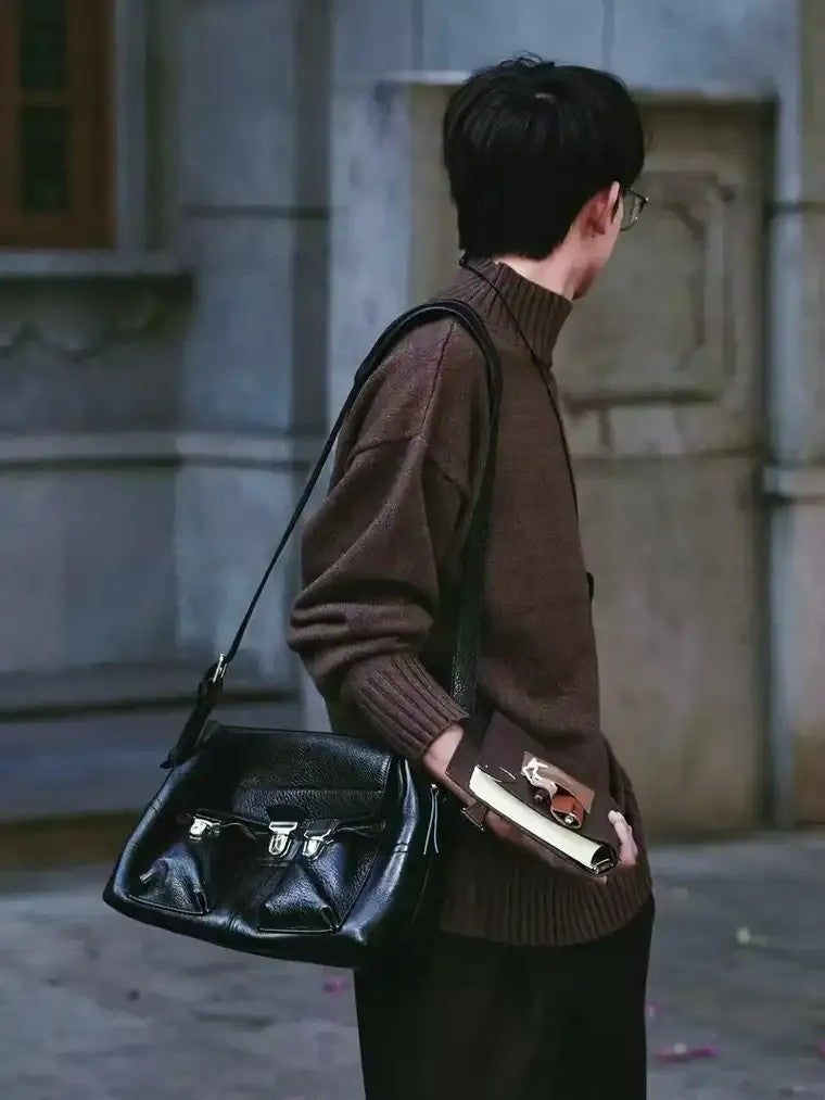 Men's Long Sleeve Turtleneck Sweater with Ribbed Cuffs