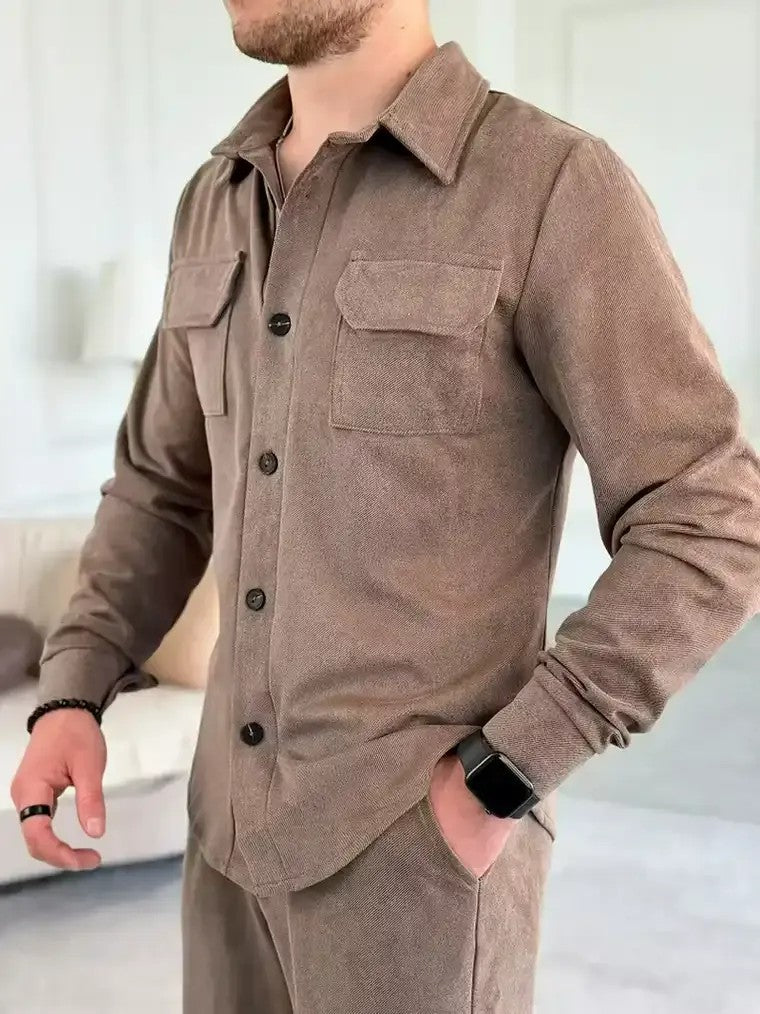 Men's Long Sleeves Shirt Jacket and Pants Set