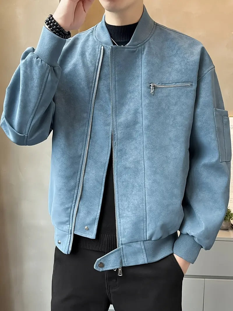 Men's Notched Collar Zip-Front Bomber Jacket