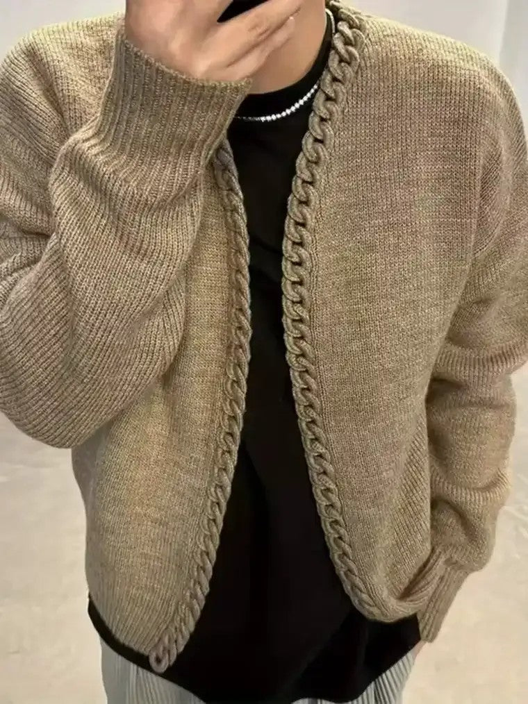 Men's Open-Front Braided Trim Cardigan