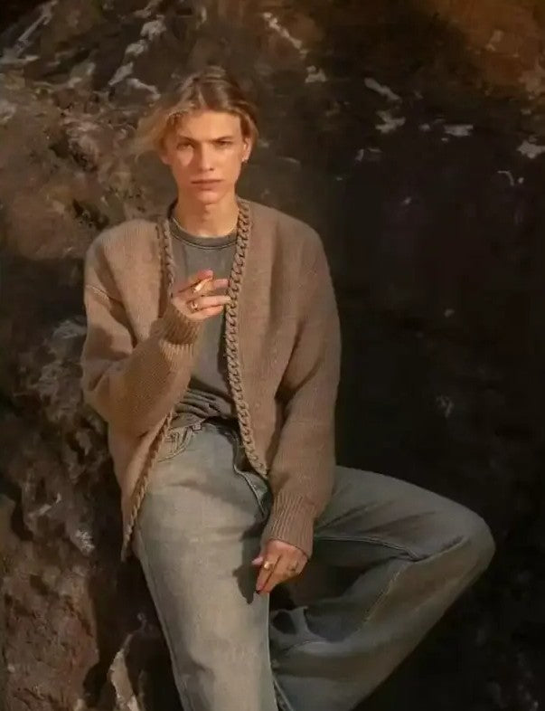 Men's Open-Front Braided Trim Cardigan