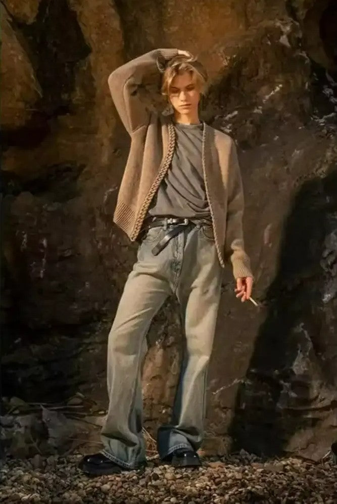 Men's Open-Front Braided Trim Cardigan