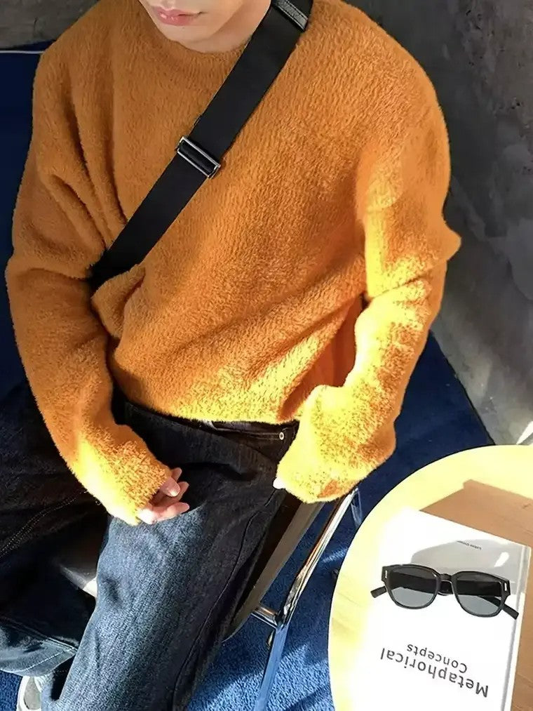 Men's Orange Textured Knit Sweater