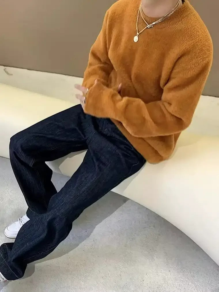 Men's Orange Textured Knit Sweater