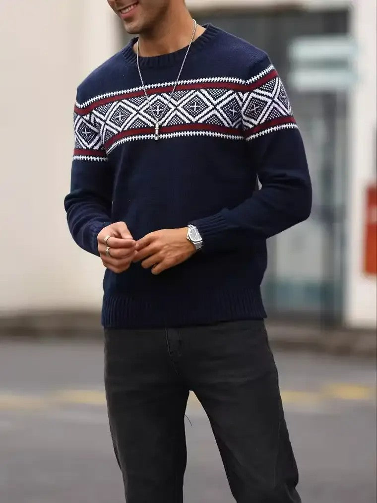 Men's Patterned Sweater with Diamond Motif