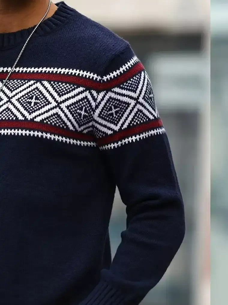 Men's Patterned Sweater with Diamond Motif