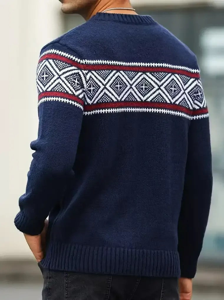 Men's Patterned Sweater with Diamond Motif