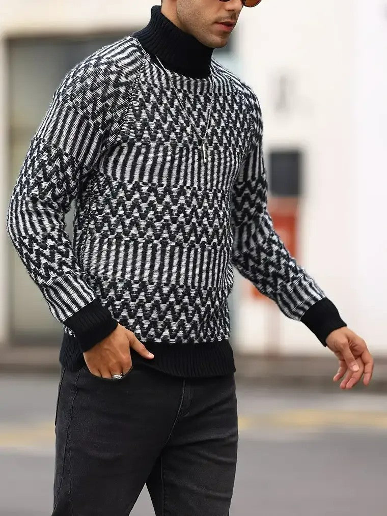 Men's Patterned Turtleneck Sweater