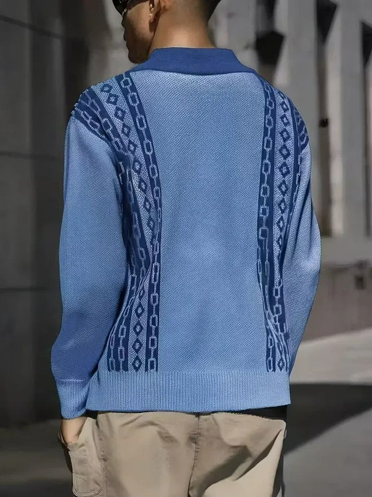 Men's Patterned V-Neck Sweater