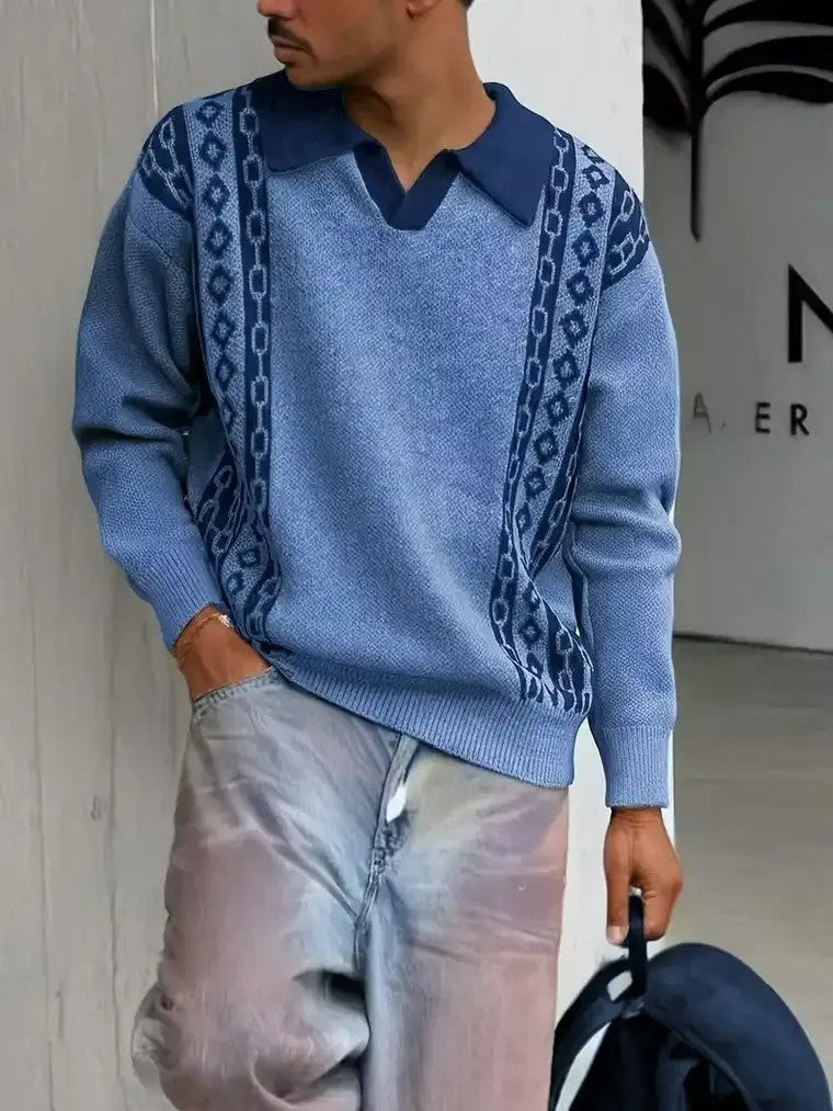 Men's Patterned V-Neck Sweater