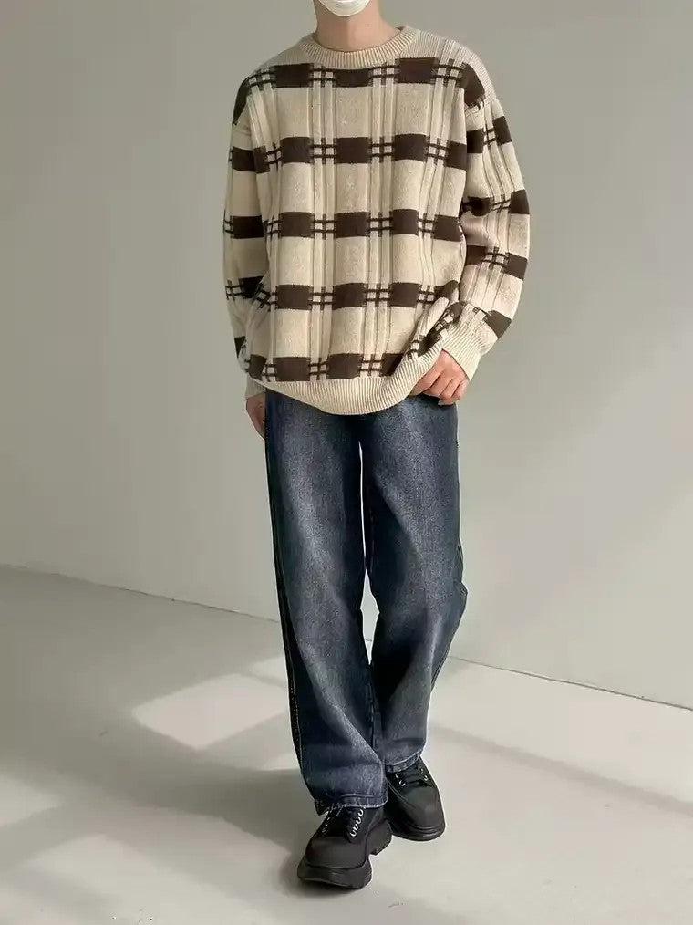 Men's Plaid Ribbed Knit Sweater