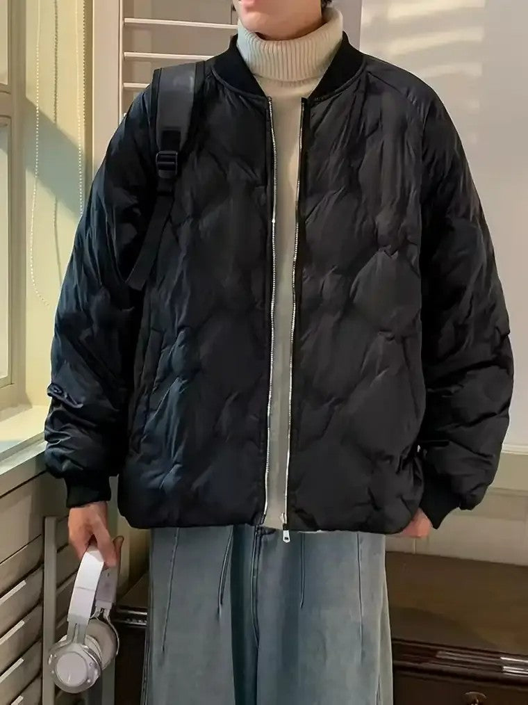 Men's Quilted Ribbed-Edge Jacket with Diamond Pattern