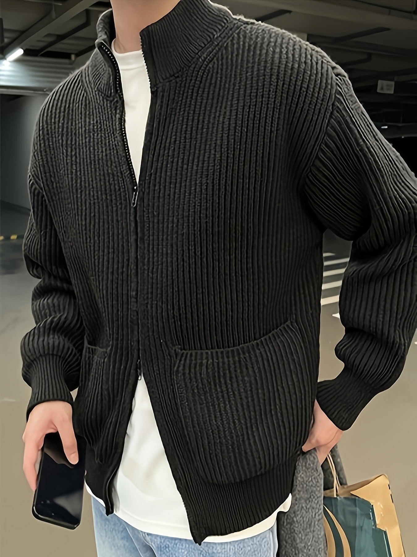 Men's Ribbed Full-Zip Knit Cardigan