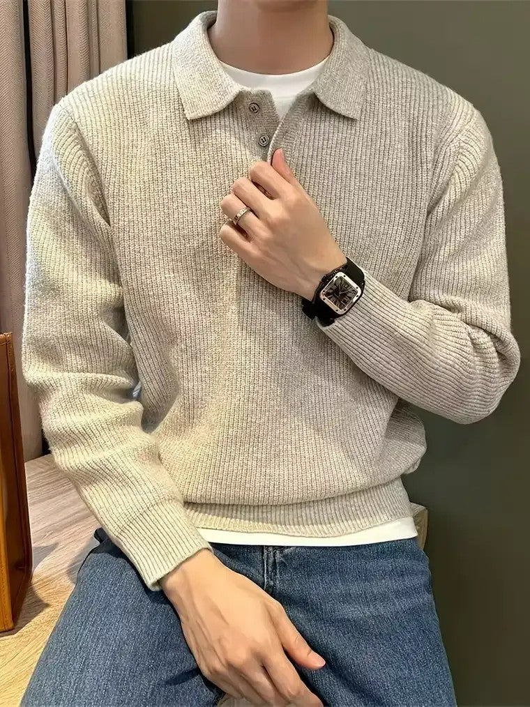 Men's Ribbed Polo Sweater