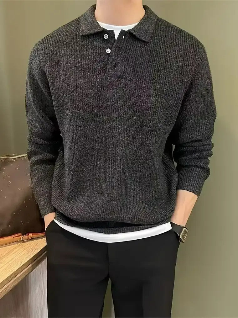 Men's Ribbed Polo Sweater