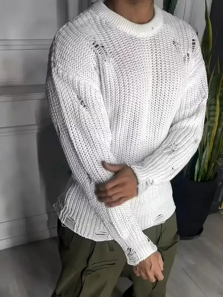 Men's Ripped Open-Knit Sweater